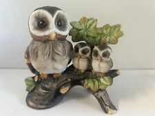 Vintage Ardco Mother Owl and Babies on Tree Branch Porcelain Figurine Excellent picture