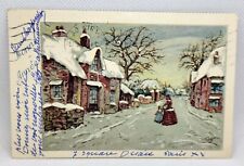 1952 French Square Winter Scene Snowy Town Postcard picture