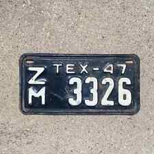 1947 Texas Motorcycle License Plate ZM 3326 YOM Harley Indian Chief Hard to Find picture