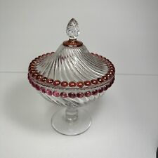 Antique EAPG Westmoreland Glass Dish Swirl Ball Red Ruby Stain Candy Dish w Lid picture