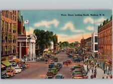c1940 Main Street Looking South Nashua New Hampshire NH Old Cars Linen Postcard picture