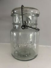 Vtg. Quick Seal Clear Mason Jar Wire Bail Glass Lid Pat. 1908 #6 Dates 1900-1923 picture
