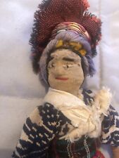 Vintage Handmade Guatemala Traditional dressed Cloth and Wire 8” Doll Wood Stand picture