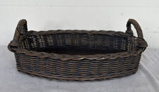 Vintage Braided Wicker Serving/Vanity Tray Wood Bottom Handles Dark Brown 14x9 picture