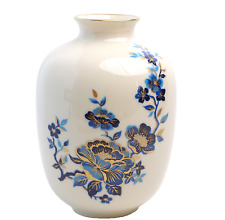 Lenox Pagoda Bone Chine Vase Cobalt Blue & Gold Flowers 6.25