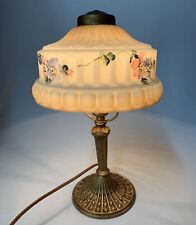 Signed Pittsburgh Obverse Painted Flowers Scene Boudoir Lamp 13.5