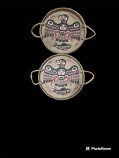 A PAIR OF VINTAGE HAIDA THUNDERBIRD NATIVE AMERICAN SYNTHETIC HIDE HAND DRUM picture