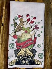 Holiday Kitchen Hand Towel PUG DOG Christmas Cup picture