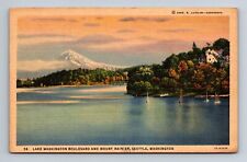Lake Washington Boulevard and Mount Rainer Seattle Washington Postcard c1938 picture