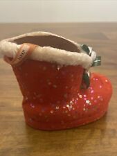 Vintage Cardboard Flocked Glitter Red Santa Claus 4” Boot Christmas Decoration picture