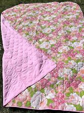 Vintage 1960’s MOD Flower Power Bed Spread Comforter MCM 80” X 104” Pink Reverse picture