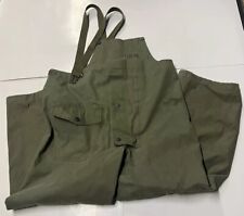 Vtg 40's WW2 USN Deck Navy Bibs Green Pants Overalls WWII Foul Weather WORN Sz S picture