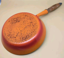 Vintage Le Creuset Cast Iron Skillet Pan Orange Wood Handle 9.5