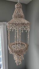 Bohemian MCM Cowrie SeaShell Hanging Chandelier or Plant Hanger 32” Handmade picture