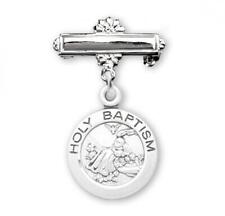 Sterling Silver Baby Holy Baptism Round Medal on a Bar Pin Made in USA picture