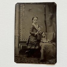 Antique Tintype Photograph Adorable Fashionable Little Girl With 2 China Dolls picture