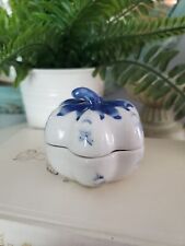 Vintage Porcelain Blue and White Small Pumpkin Shaped Trinket Box picture