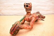 ATQ MEXICAN Guerrero FOLK ART WOOD Carved Mermaid Skeleton Hanging Mask Figure picture