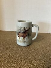 Vintage Otagiri Whitetail Deer 12 fl oz Coffee Mug Hunting Winter Scene Japan picture