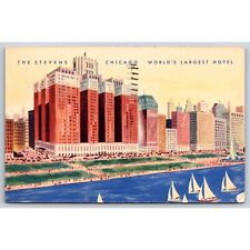 Vintage Postcard The Stevens Hotel Chicago IL Grant Park Worlds Largest Hotel picture
