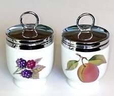 Royal Worcester Evesham Gold Egg Coddlers With Lids Set Of 2 Peach Berries picture