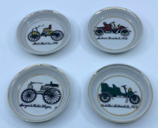 Set of 4 Vintage Decorative Ceramic Mini Plates Antique Cars 3 1/8 in diameter picture