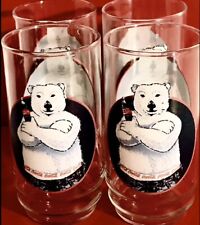 VTG 1997 (4) Coca-Cola Glasses Bear Bottle Drinking Cups Clear 16 Oz. Tumblers picture