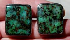 Huge Circa 1950's Navajo Handmade Sterling Silver & Turquoise Stone Cufflinks picture