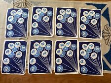 Vintage 1930s Blue & White Rooster In Balloons Star Linen Cocktail Napkins Set 8 picture