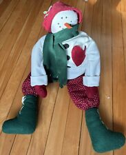 Christmas Winter Snowman Sits Stuffed Handmade 24” picture