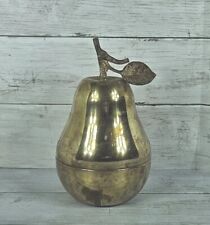 Vintage Brass Pear Trinket Storage Stash Dish Lidded Container 7.5” picture