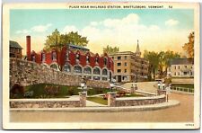 Brattleboro VT Vermont - Plaza Near Railroad Station Vintage Postcard picture