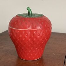 Vintage Hazel Atlas Milk Glass Painted Strawberry Jar with Lid Excellent Cond picture