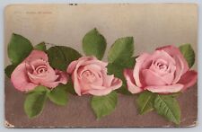 Postcard Panel of Pink Roses by EDW H Mitchell Vintage 1912 picture