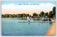 c1940s~Niles Michigan MI~Barron Lake~Dock~Cass County~Vintage VTG Postcard picture
