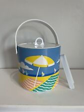 Vintage Ice Bucket 80s Summer Beach Ocean Umbrellas Sailboats Coastal Vacation picture