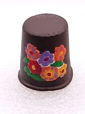 VTG Hand Painted Colorful Flowers Floral Ceramic Thimble picture