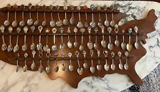 VINTAGE Lot Of 52  Mixed Souvenir COLLECTOR'S SPOONS & USA display Rack picture