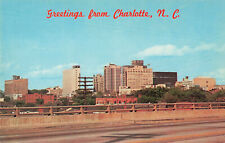 Postcard Greetings From Charlotte Skyline North Carolina NC Chrome picture