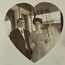 Vintage RPPC Real Photograph Postcard Lovely Couple Man & Woman Heart Effect picture