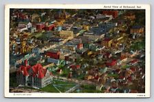 Richmond Indiana IN Aerial View Linen Old Vtg Postcard Unused picture