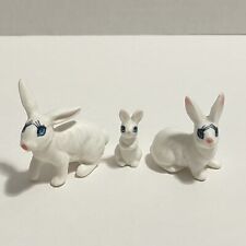 Vintage Miniature Bunny Rabbit Family Set of 3 Figurines Blue Eyes w/ Eyelashes picture