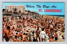 Fort Lauderdale FL-Florida, Crowded Beach, Antique, Vintage Postcard picture