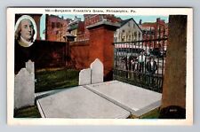 Philadelphia PA-Pennsylvania, Benjamin Franklin's Grave, Vintage c1924 Postcard picture