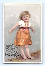 Parkers Ginger Tonic Trade Card Girl Leaning on Wall Hair Balsam Hindercorns VTG picture