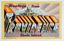 1940s Providence RI Rhode Island Greetings Large Letter Linen Vintage Postcard picture