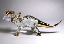TRICERATOPS dinosaur figurine hand blown glass figure gold trim decor 6