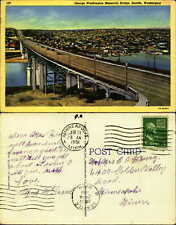 George Washington Memorial Bridge Seattle Washington WA linen double cancel 1951 picture