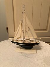 Handcrafted Miniature Wooden Sailing Boat w/ Stand picture