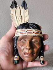 Vintage Carved Wood NATIVE AMERICAN Indian BRAVE Hand-Painted Wall ART Hanging  picture